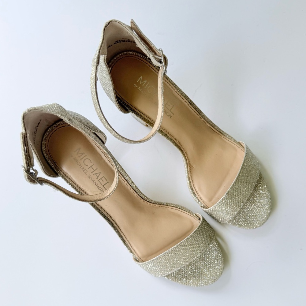 Michael Michael Kors Sascha Silver Glitter High Heel Ankle Strap Sandal 9 - Picture 11 of 15
